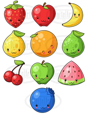 Картинка кавайные фрукты ❤ для срисовки