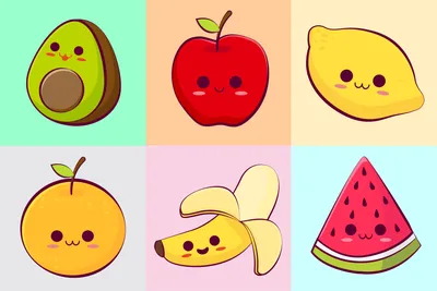 Каваи фрукты мультипликационный персонаж вектор смешные фрукты каваи  иллюстрация | Премиум векторы