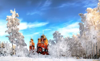 Православный храм в России зимой, …» — создано в Шедевруме