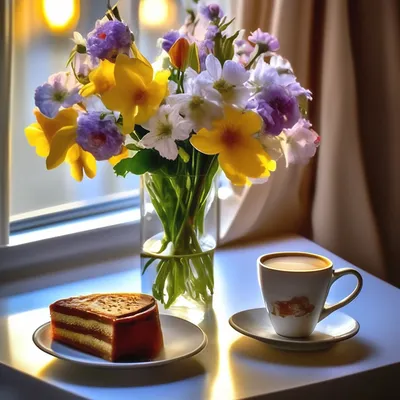 Самое доброе утро!!! Кофе, пирожное…» — создано в Шедевруме