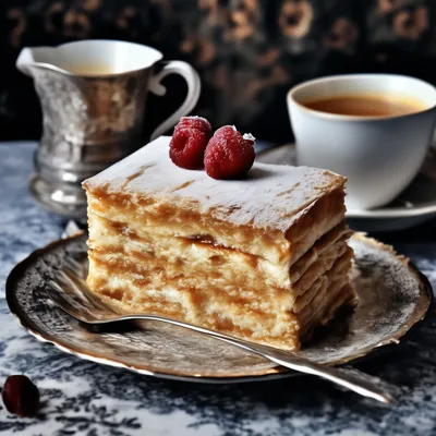 Красивый торт, уют, чашка кофе, …» — создано в Шедевруме