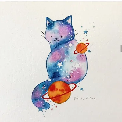 космос #кот #рисунок | Cute drawings, Galaxy painting, Cat art
