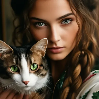 Красивые картинки девушек с кошками фотографии