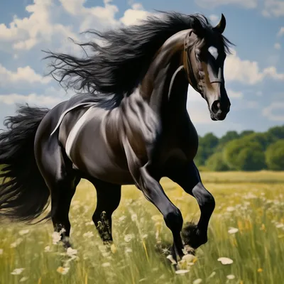Красивый черный конь длинная грива …» — создано в Шедевруме
