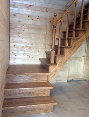 Г-образная лестница с площадкой - сосна - 70800 руб. | dmd-stairs