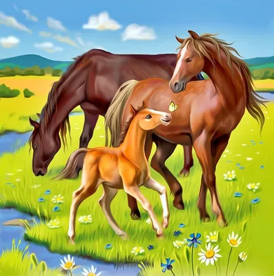 Лошадь и жеребенок картинки для детей фотографии