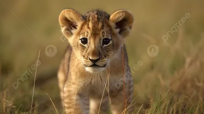 львенок гуляет по траве обои, львенок картинки, лев, Африка фон картинки и  Фото для бесплатной загрузки