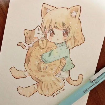 Рисунок в Скетчбук - милый кот пухляк - легкие и милые рисунки - YouTube