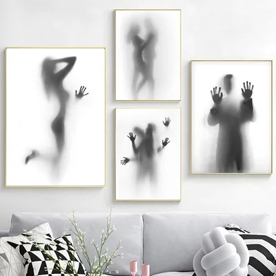 Купить Черно-белые сексуальные мужчины женщины тень абстрактный холст поп- модные постеры современные картины картины спальня гостиная ванная комната  украшение дома фреска | Joom