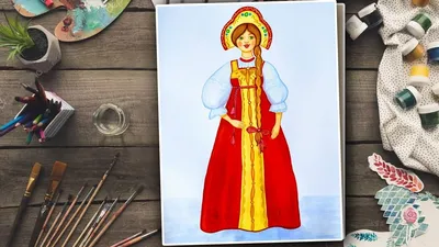 Женский русский народный костюм рисунок раскраска (47 фото) » рисунки для  срисовки на Газ-квас.ком
