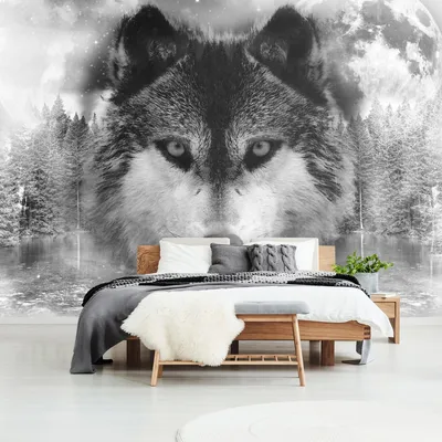 Флизелиновые черно-белые фото обои Животные Дикая природа 254 х 184 см  Могучий волк (10147V4)+клей (ID#1383894959), цена: 1200 ₴, купить на Prom.ua