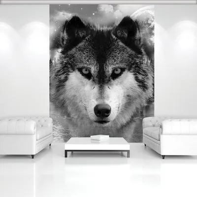 Черно-белые фото обои Животные Дикая природа 184x254 см Могучий волк  (10147P4A)+клей купить по цене 850,00 грн