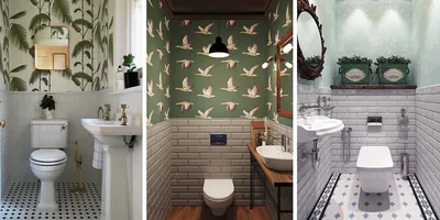 Туалеты с плиткой кабанчик и обоями на стенах – 135 лучших фото-идей  дизайна интерьера туалета | Houzz Россия