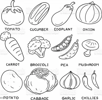 Раскраски английском, Раскраска Овощи Овощи на английском.