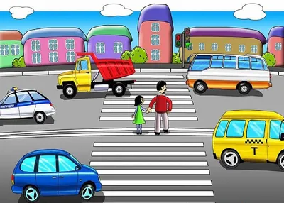 Дети идут по пешеходному переходу, Illustrations Включая: трафик и  автомобиль - Envato Elements