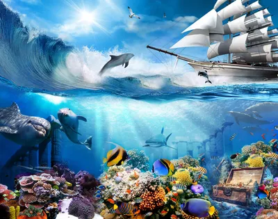 Подводный мир милый мультяшный фон, морская жизнь, иллюстрация, океан фон  картинки и Фото для бесплатной загрузки
