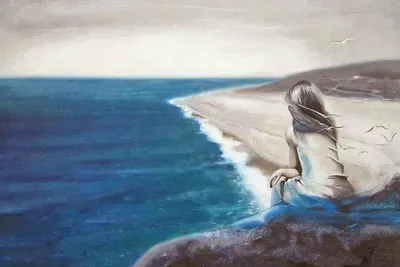 Девушка у моря рисунок - 75 фото
