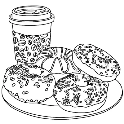 Фото раскраски еда: Выберите размер и формат (JPG, PNG, WebP) для скачивания