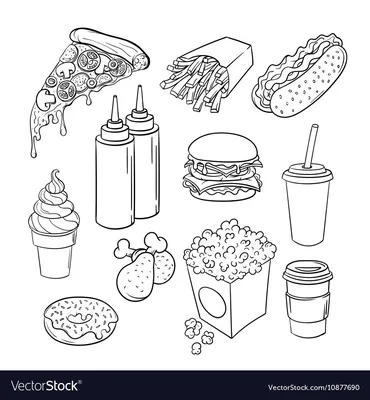 Картинки с изображениями еды для раскраски