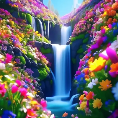 Водопад из цветов, разные цвета, …» — создано в Шедевруме