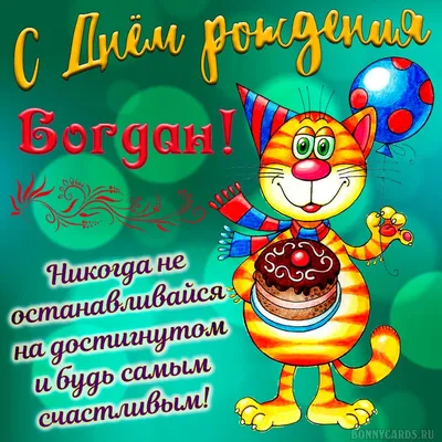 Забавная картинка Богдану на День рождения с веселым котом