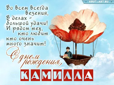 Камила! С днём рождения! Красивая открытка для Камилы! Красивый белый торт с  надписью Happy Birthday! Открытка с блёстками.