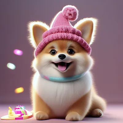 Шпиц щенок с розовым хвостом сидит…» — создано в Шедевруме