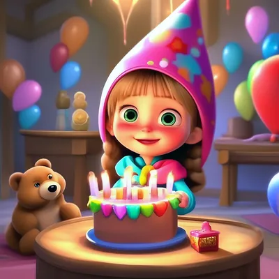 Картинка с днем рождения милой женщине с Машей и медведем