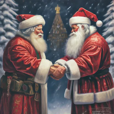 Санта Клаус и Дед Мороз жмут друг…» — создано в Шедевруме