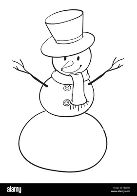 Счастливый Снеговик. Чернила Черно-белые Иллюстрации Фотография, картинки,  изображения и сток-фотография без роялти. Image 104414342