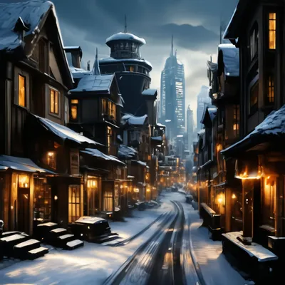 Зимний снежный город и снежный парк…» — создано в Шедевруме