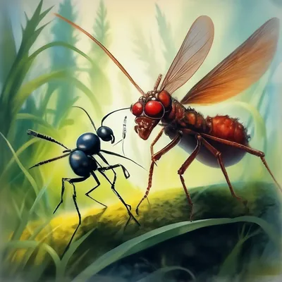 Стрекоза и муравей,сказочный рисунок…» — создано в Шедевруме