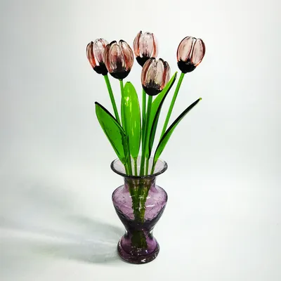 Тюльпаны из стекла в вазочке,1, 3 или 5 цветков. - Imperialglass