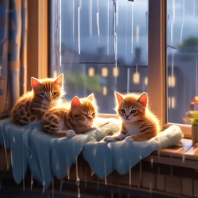 Три котёнка спят на подоконнике …» — создано в Шедевруме