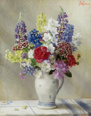 Английский художник Gerald A. Cooper (1898-1975) создавал роскошные букеты,  где тончайшим образом прори… | Цветочные картины, Цветочные поделки,  Старинное искусство