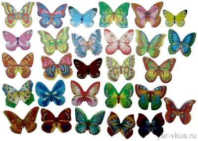 Вафельные бабочки 4 - 5 см цветные двухсторонние для украшения торта 10  штук по цене 114.45 ₽ купить в Петербурге, Москве и других городах России