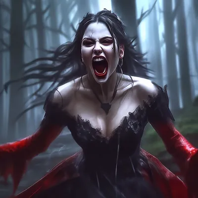 Красивая злая девушка вампир в …» — создано в Шедевруме