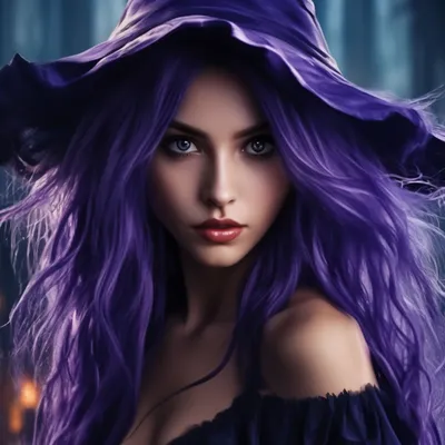 Девушка ведьмочка с 💜 фиолетовыми …» — создано в Шедевруме