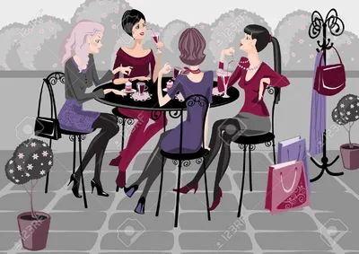 две девушки сидят за столом и разговаривают в кафе. встреча женщин в  общественном месте, попивая чай или кофе Иллюстрация вектора - иллюстрации  насчитывающей наслаждаться, счастливо: 260075752