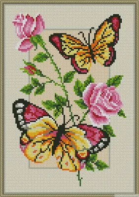 Бабочки и розочка. Схема вышивки крестом – купить в интернет-магазине  HobbyPortal.ru с доставкой