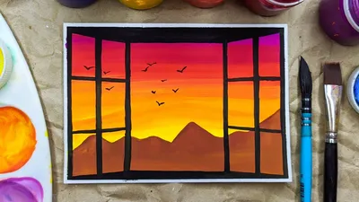 Как нарисовать закат гуашью. Красивый закат из окна - YouTube