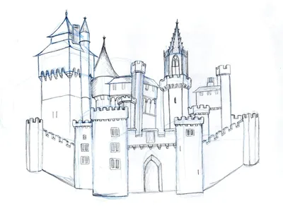 Средневековый замок. Эскиз рисунка вектора Иллюстрация вектора -  иллюстрации насчитывающей крепость, чертеж: 203964793
