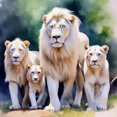 Животные Индии семья белых львов …» — создано в Шедевруме