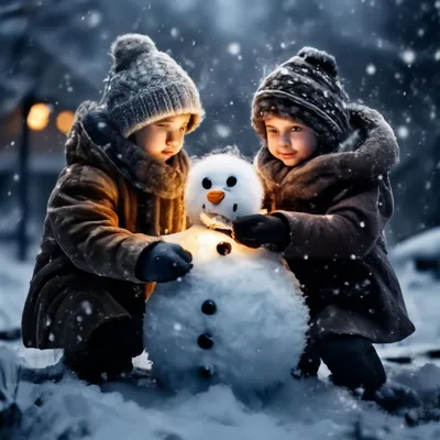 Снежная морозная зима дети лепят …» — создано в Шедевруме