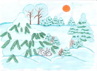 Рисунок на тему зима красками - 70 фото