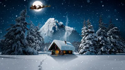 Картинка на рабочий стол рождество, новый год, зима, снег, избушка, дед  мороз 1920 x 1080