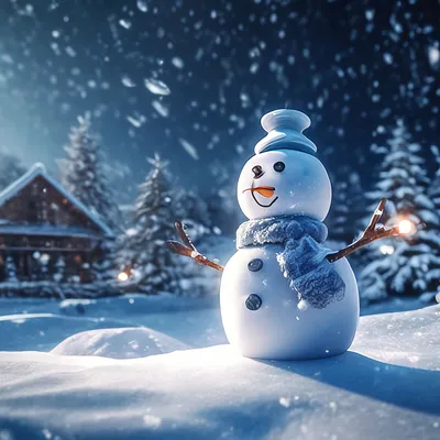 Снегопад,красиво,зима,снеговик,…» — создано в Шедевруме