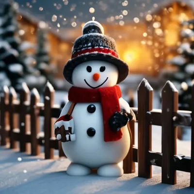 Скачать обои снег, новый год, зима, снеговик, подарок разрешение 1920x1080  #17510